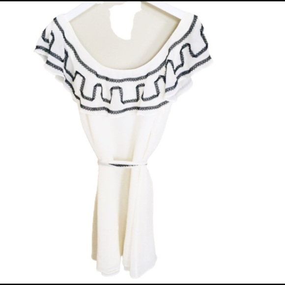 ASOS Boho Belted Dress With Lace Contrast Trim & Overlay Detail Ivory Sz 6/UK 10 - Picture 5 of 7